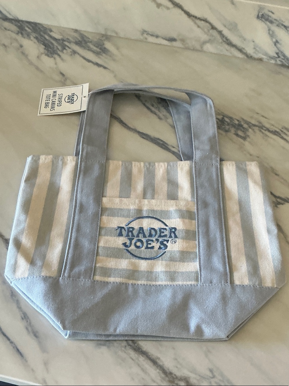 Trader Joe’s Mini Tote Light Blue and Cream Striped Canvas Tote